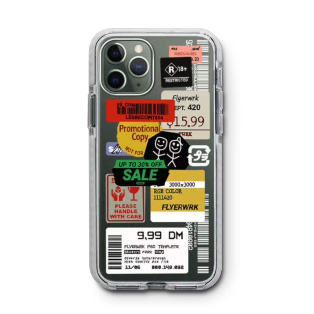 AINONE iPhone14Plus ケース かわいい おしゃれ アイホン スマホ 携帯 アイフォン 14 プラス カバー 韓国 ソフトケース TPU ステッカー ラベルタイプ ロゴ バーコード iPhone14plus， ピクチャーカラーB
