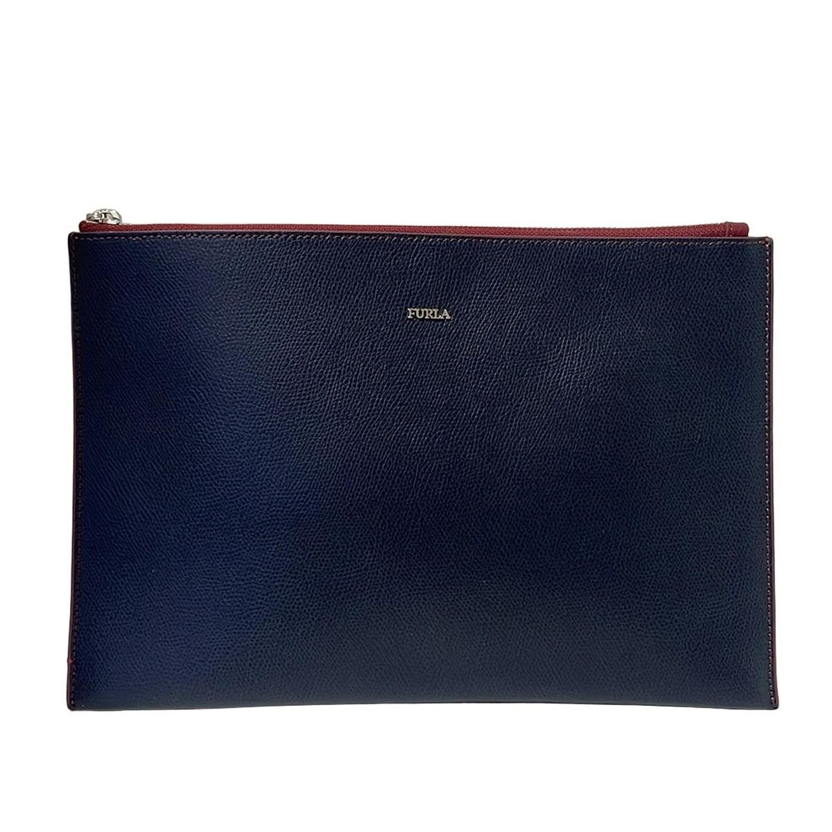 FURLA フルラ クラッチバッグ ダークネイビー×ボルドー レザー