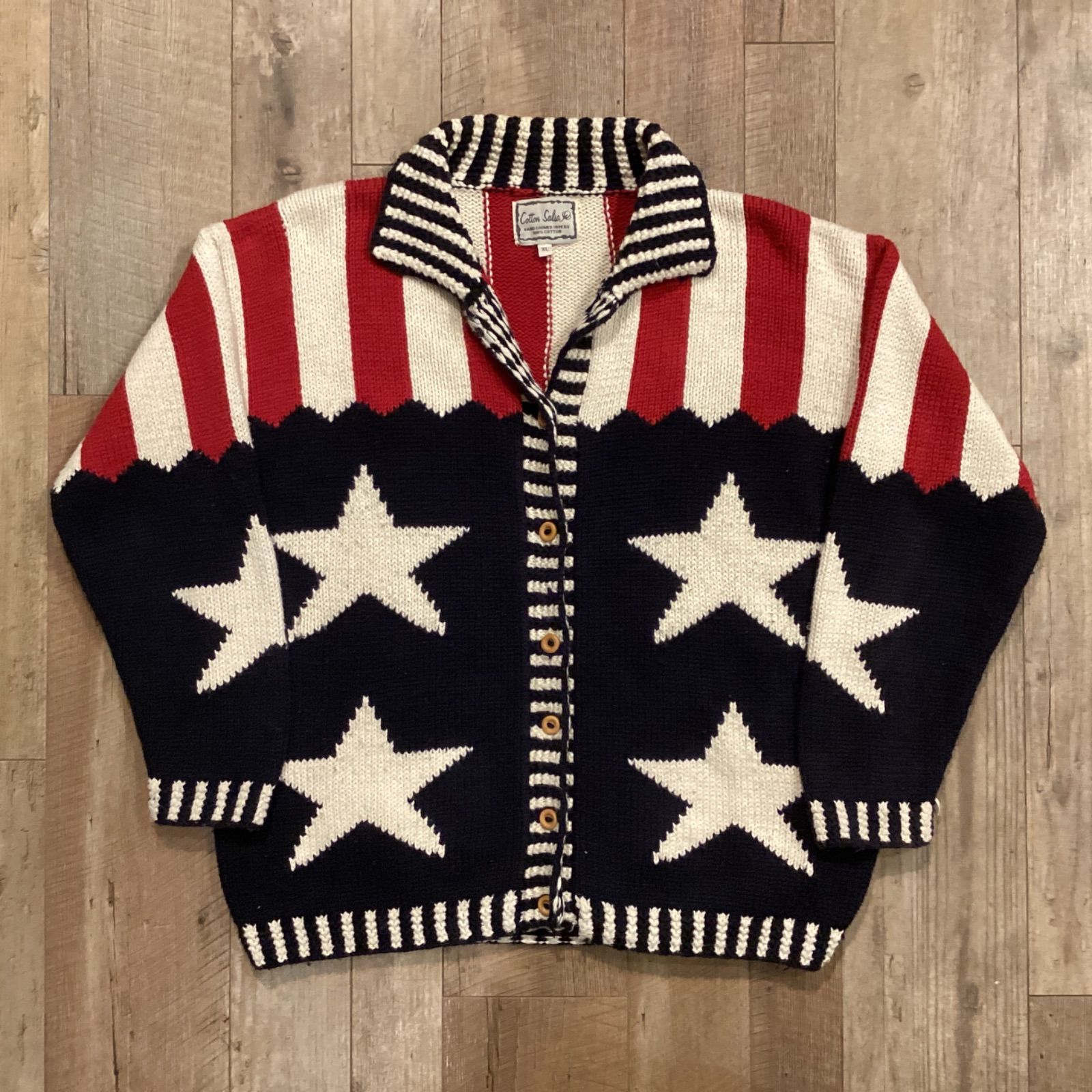 コットンサルサ アメリカ国旗柄 コットンニット カーディガン Cotton Salsa USA Flag Pattern Cotton Cardigan