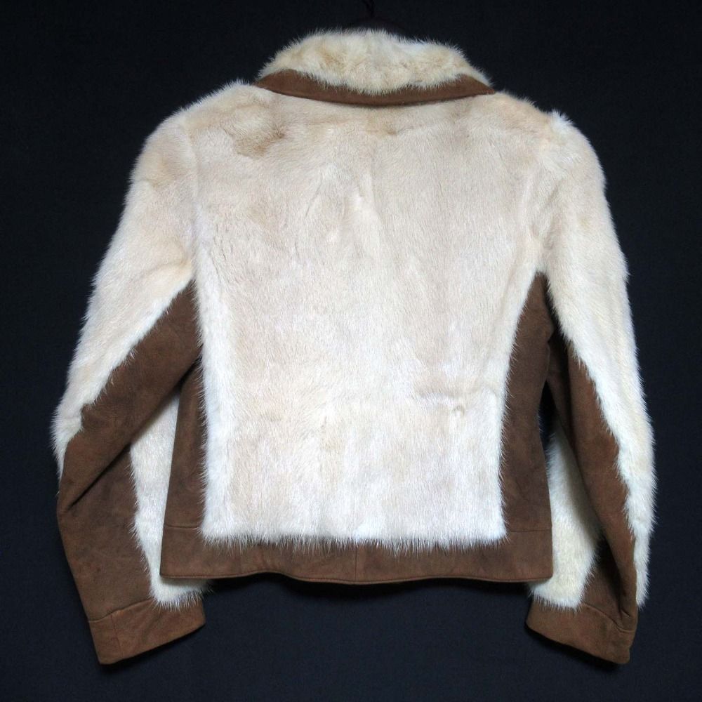 A.C.BANG エーシーバング パールミンク×スエード ジャケット ベージュ×ブラウン レディース 古着