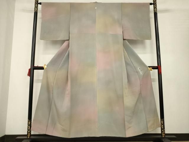 平和屋着物●染色作家　斉藤三才　小紋　間道　正絹　逸品　AABC8666ck 平和屋着物○染色作家 斉藤三才 小紋 霞文 暈し染め 正絹 逸品