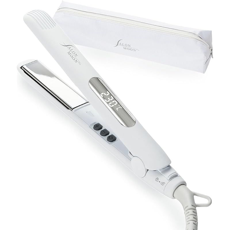 SALONMOON サロンムーン ミニ ストレート ヘアアイロン 20mm カール もできる 2way コテ ホワイト 耐熱 ケース付き 海外対応