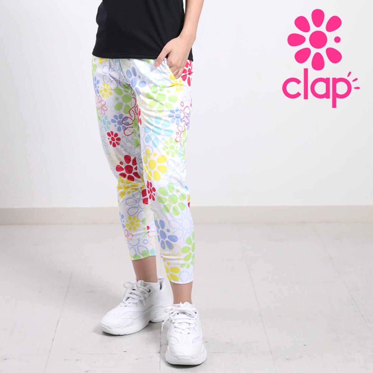 clap クラップ CLAPフィットネス ウェア クラップ フィットネスウェア レディース ブランド クロップドパンツ MULTI MARK CROPPED PANTS ホワイト 花 かわいい 2025