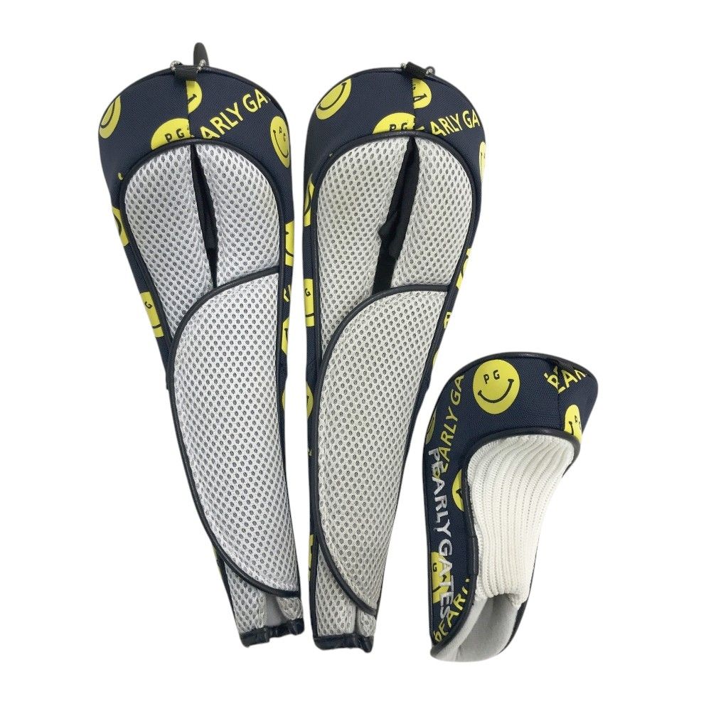 PEARLY GATES パーリーゲイツ ヘッドカバー 3点セット ニコちゃん 総柄 ネイビー系 FW×2 UT×1 240101516135 ゴルフウェア ストスト