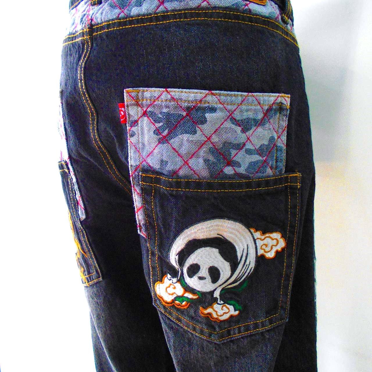 パンディエスタ 刺繍デニムパンツ 風神雷神 34 36 インチ Denim pants 