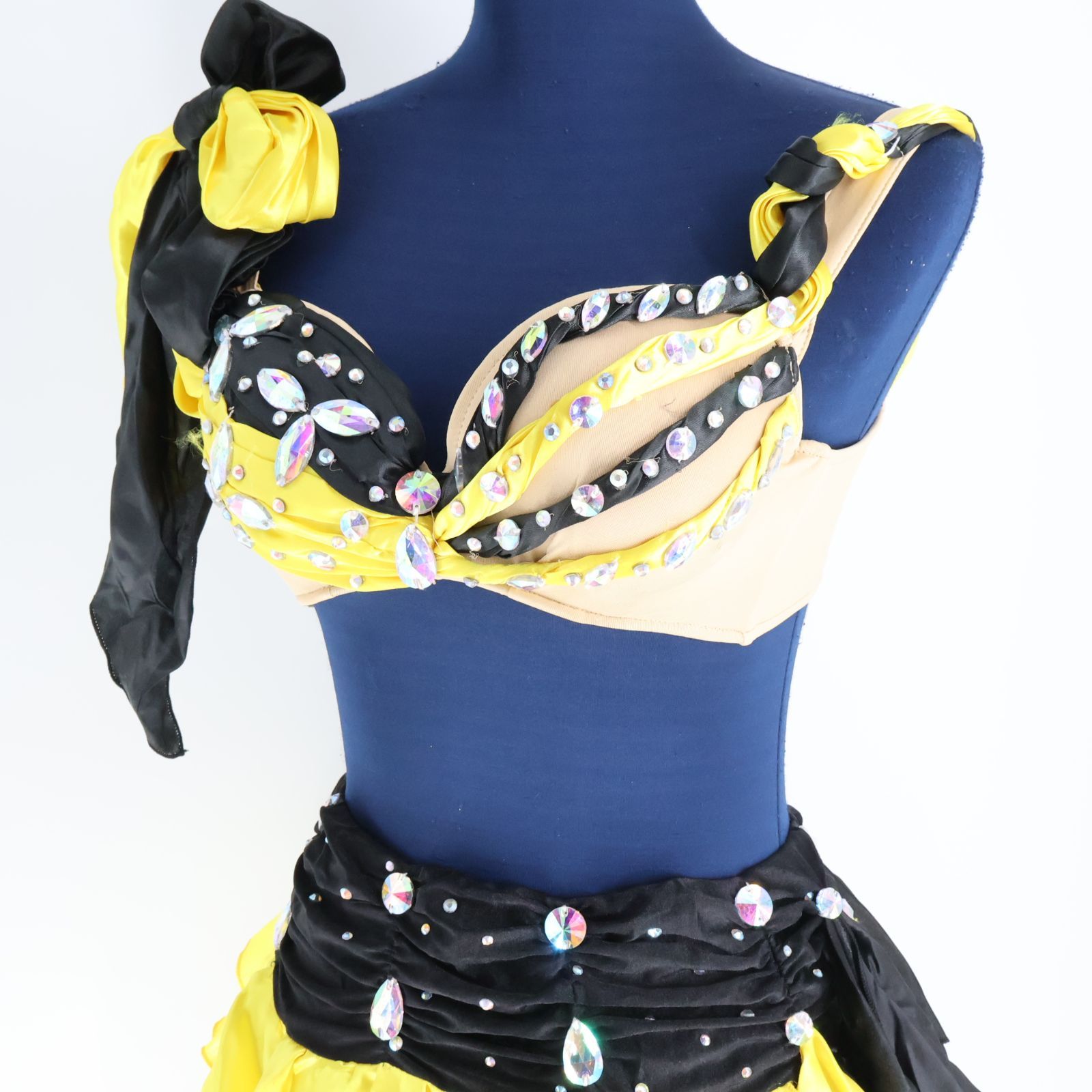 ベリーダンス用 オリエンタル衣装】イエロー×ブラック ラインストーン