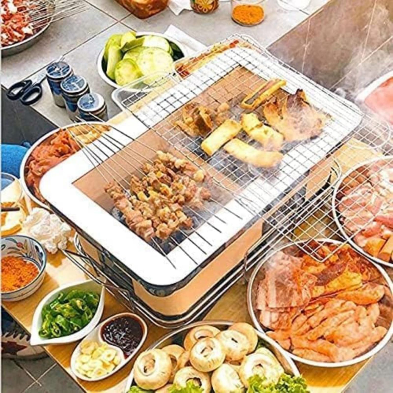 炭火焼きコンロ 卓上 角型 室内 網付き 焼き網つき バーベキュー