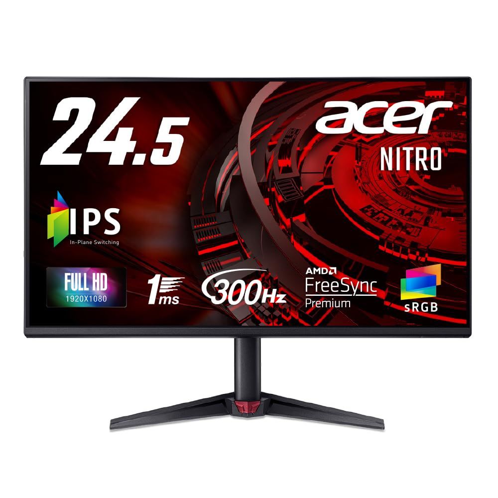 Acer Nitro ゲーミングモニター 24.5インチ フルHD IPS 非光沢 300Hz 1ms sRGB 99% AMD FreeSync Premium HDMI 2.0 DisplayPort 1.4 24.5型|IPS|300Hz|スピ-カ-