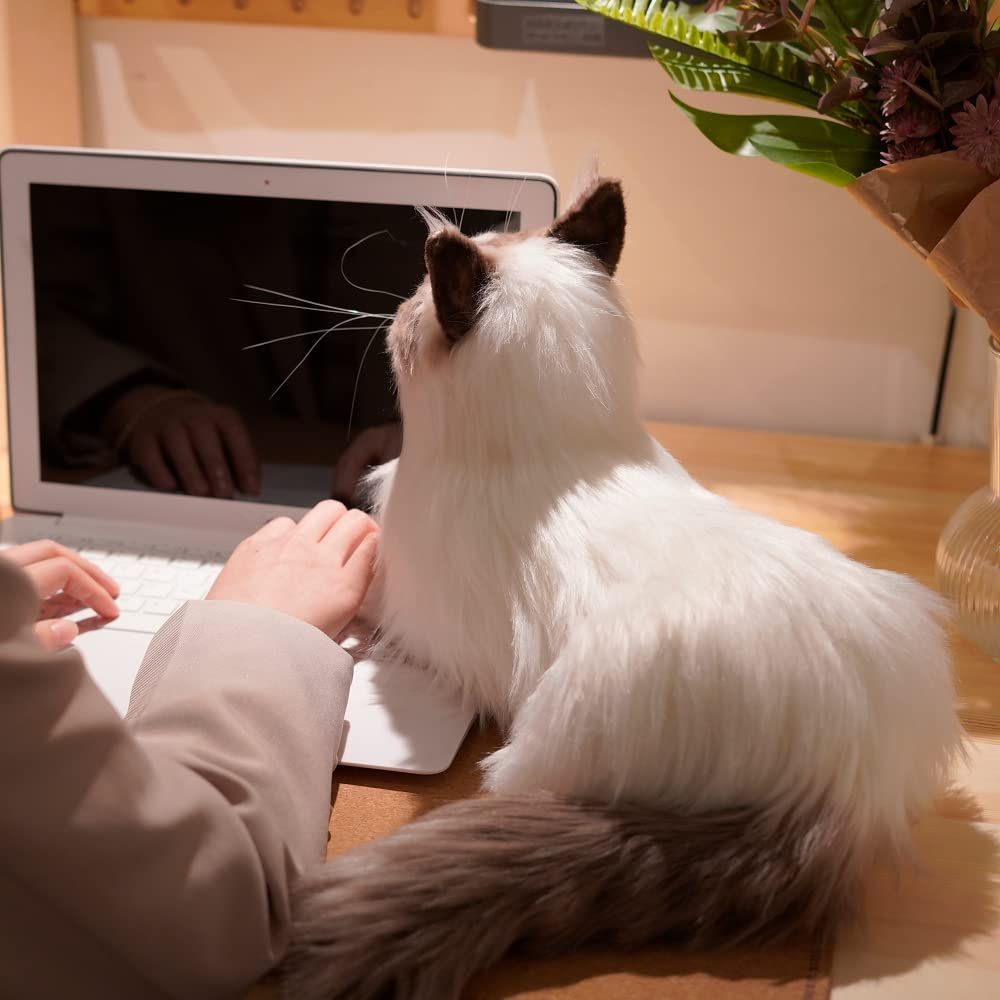 CHONGKER 猫ぬいぐるみ 図太く リアル 本物そっくり ハンドメイド やさしい手触り可愛く癒しネコ ぬいぐるみ猫好きな人、お母さん、子供、お年寄りへの誕生日記念日  プレゼント (加重ラグドール)