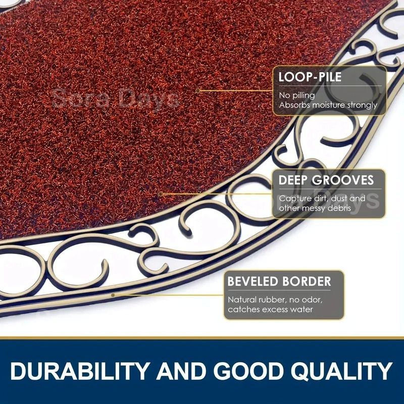 只今タイムセール中。 屋外ドアマット 玄関マット ラバー 洋風 ふち取り エレガント おしゃれ インテリア 北欧 泥落とし 汚れ取り 吸水性 水切り 滑り止め 洗える 手洗い可 室内 エントランス ワインレッド ゴールド装飾 ゴム PVC 45×75cm 便利