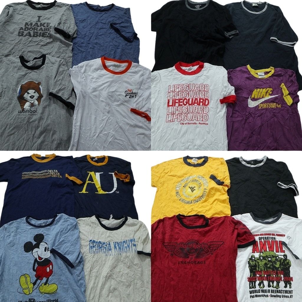 古着卸 まとめ売り リンガー 半袖Tシャツ 16枚セット (メンズ M /L ) 企業 ハードロックカフェ ミッキー  ナイキ ブラック MU9414