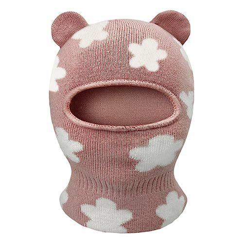 ピンク_50.0-55.0 cm 夢の物 子供ニット帽 かわいい 耳あて 目出し キッズ用 防寒 保温 スキー 通学 雪遊び 伸縮性 幼児 赤ちゃん 冬 女の子 フリーサイズ