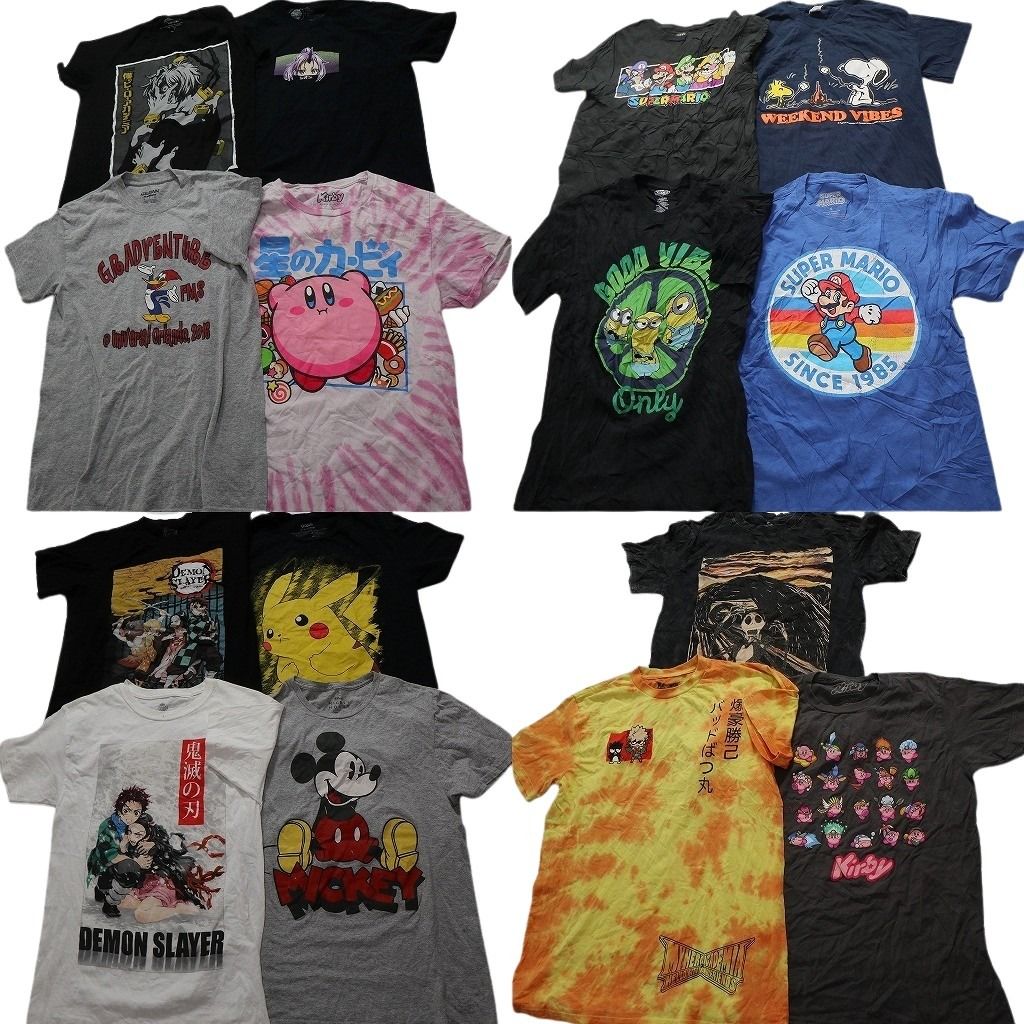 古着卸 まとめ売り キャラクター 半袖Tシャツ 15枚セット メンズ S サンリオ ヒロアカ 鬼滅の刃 ポケモン スヌーピー 古着 NC3878