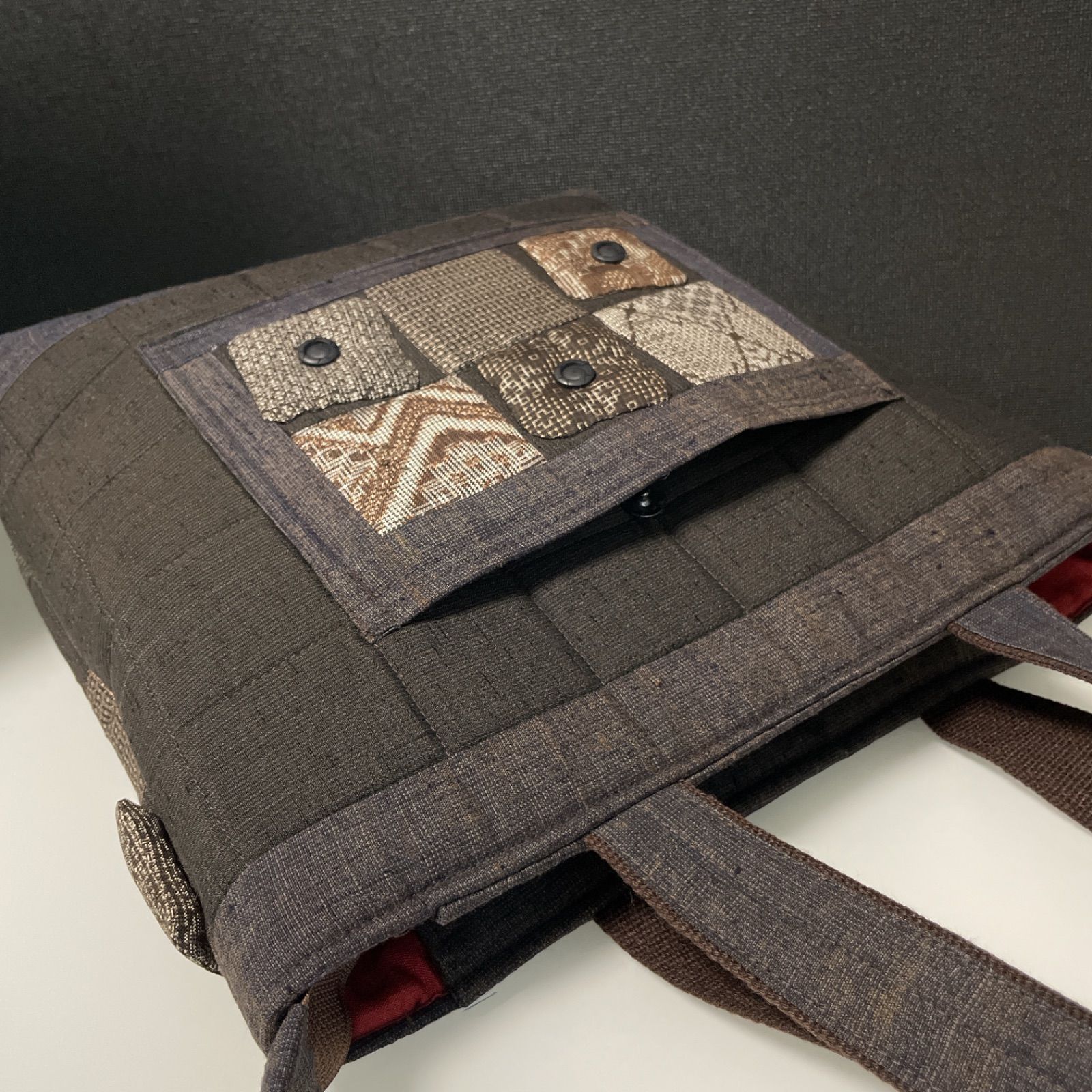 ハンドメイド 着物リメイク パッチワークトートバッグ 27 大島紬