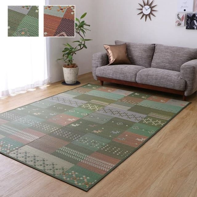 い草ラグ 裏ばり 花ござ カーペット ラグ 4.5畳 ギャッベ(ギャベ)柄 抗菌防臭 消臭 江戸間4.5畳 (約261×261cm） 裏:不織布