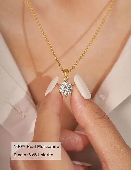 IMOLOVE レディース モアッサナイト ソリティア ペンダント ネックレス 18K