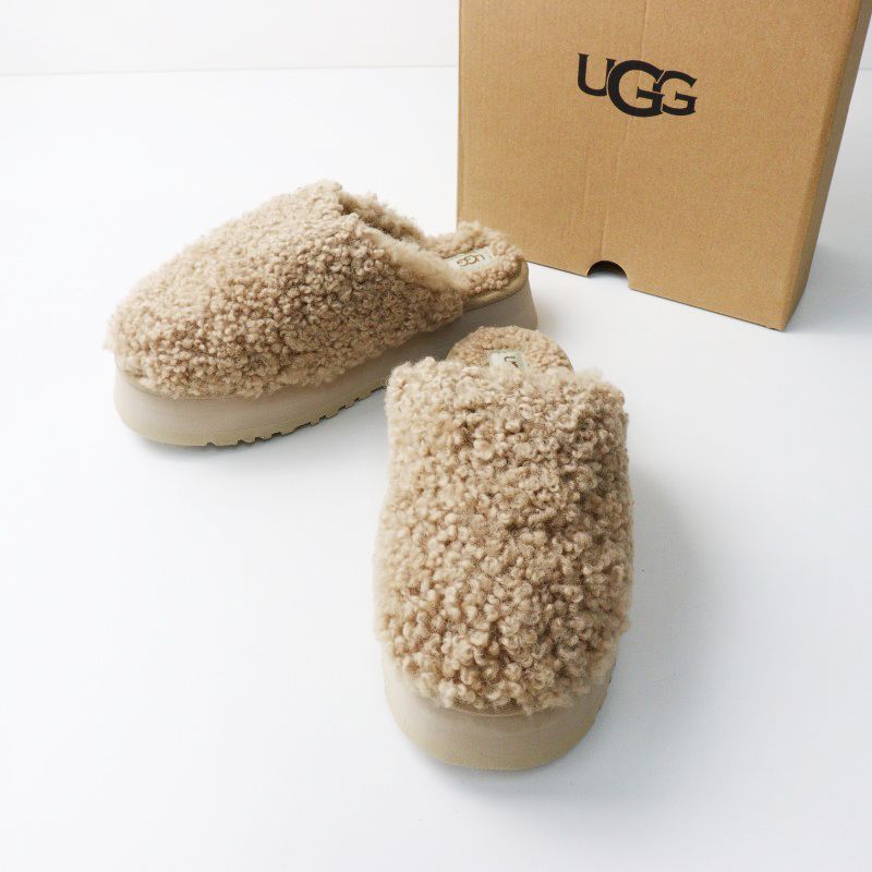 未使用 アグ UGG W Maxi Curly Platform ボア サンダル 25.0cm/サンド