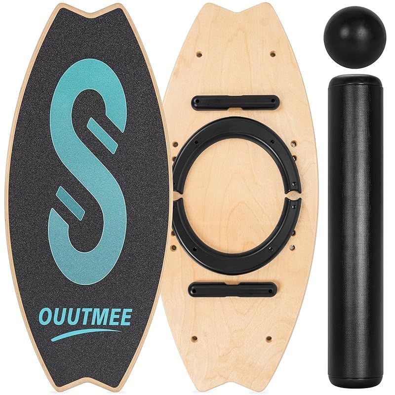 彡Rxakudedo ボードローラー 木製 ローラー サーフィン バランスボード 体幹 トレーニング 筋トレ 運動不足 バランストレーニング 滑り止め表面 プレゼント ライトブルー 8 0