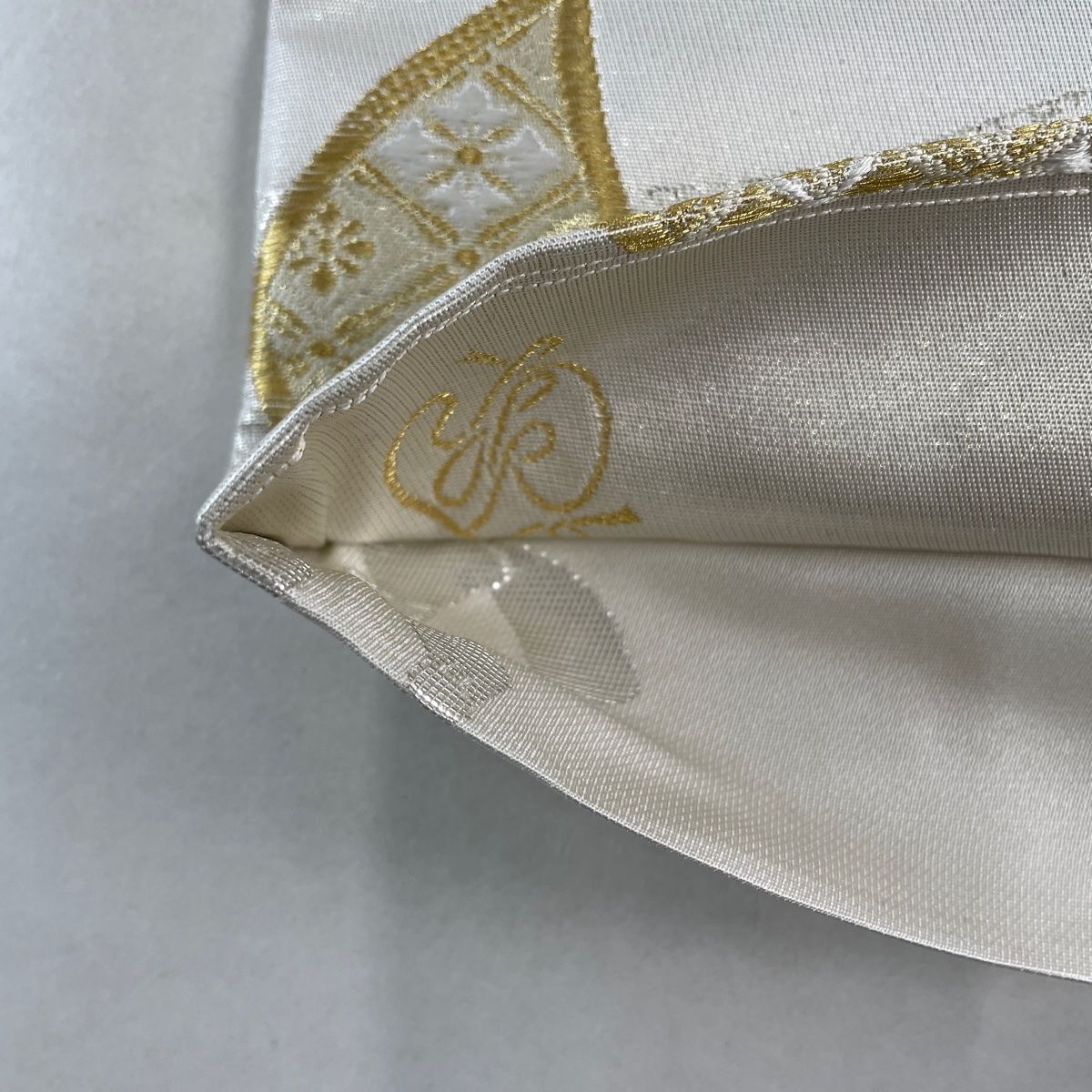 袋帯 美品 名品 落款 笹 草花 金糸 箔 クリーム 六通 正絹 【中古 