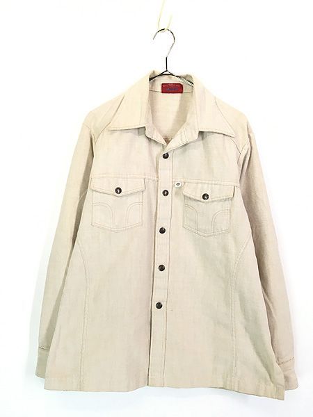 古着 70s Dickies ホップサック コットン 開襟 ワーク シャツ ジャケット L 