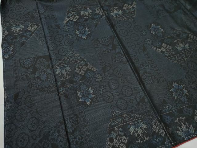 平和屋着物○本場大島紬 花唐草文 堀之内織物 証紙付き 正絹 逸品 未