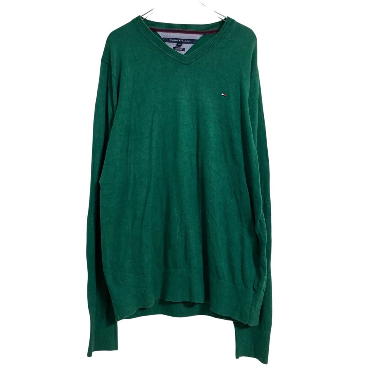 TOMMY HILFIGER コットン ニット セーター XL グリーン トミー 