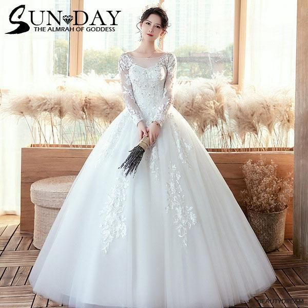 ウェディングドレス白 パーティードレス 長袖 レース パール 花嫁ロングドレス 結婚式 二次会 ウェディング 謝恩会 挙式hs5475