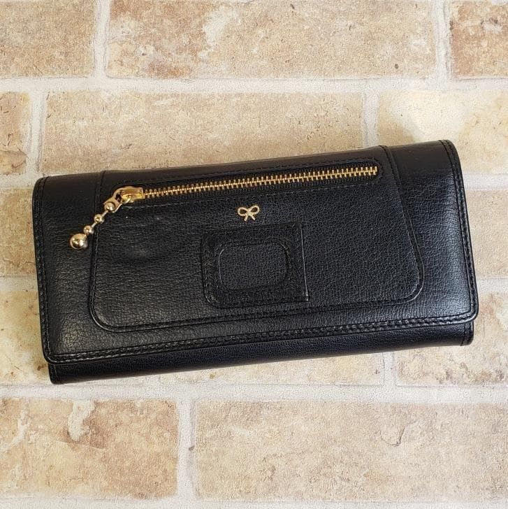 アニヤハインドマーチ ☆ レザー フラップ 長財布 ブラック リボン