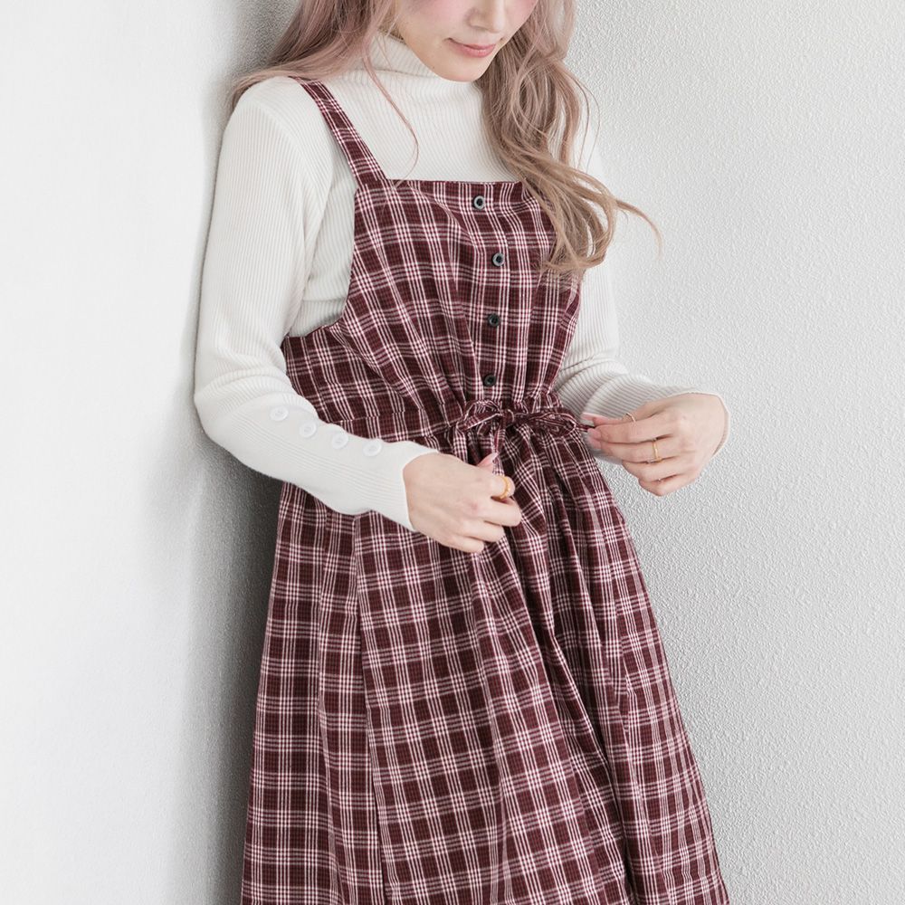 ワンピース ひざ丈 チェック柄 M レディース ジャンスカ ジャンパー