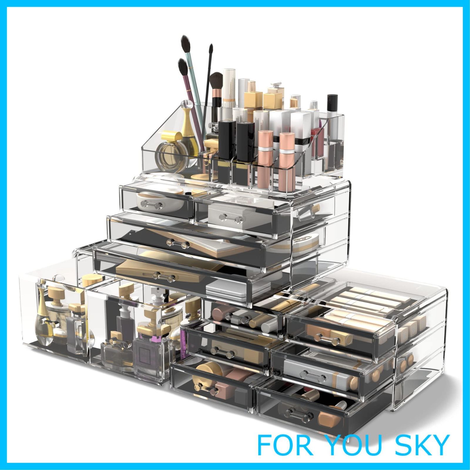 【在庫処分】Readaeer 化粧品収納ボックス コスメ収納 特大容量 メイクケース メイクボックス メイク収納ケース 化粧品入れ 4段 (クリア)