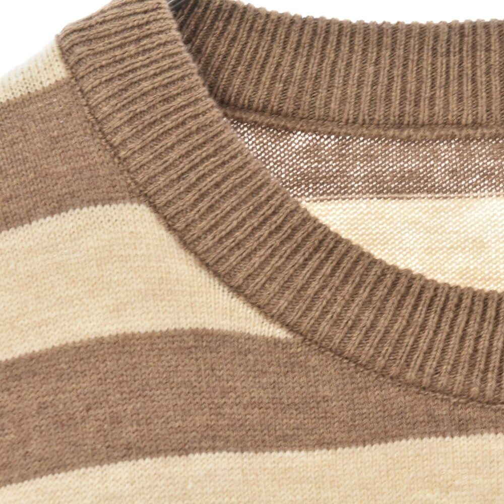 HUMAN MADE (ヒューマンメイド) 22AW STRIPED L/S KNIT SWEATER HM24CS033 ハートストライプ  クルーネックニットプルオーバー ロゴプリントボーダー長袖セーター ナチュラル/ブラウン