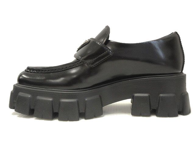 美品　PRADA プラダ　モノリス　ブラッシュド　ローファー　35 ブラック プラダ モノリス ブラッシュドレザー ローファー | PRADA