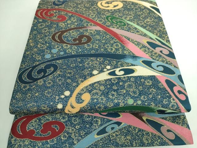 平和屋本店□極上 西陣 白綾苑大庭 六通柄袋帯 立波文 金糸 共箱付き