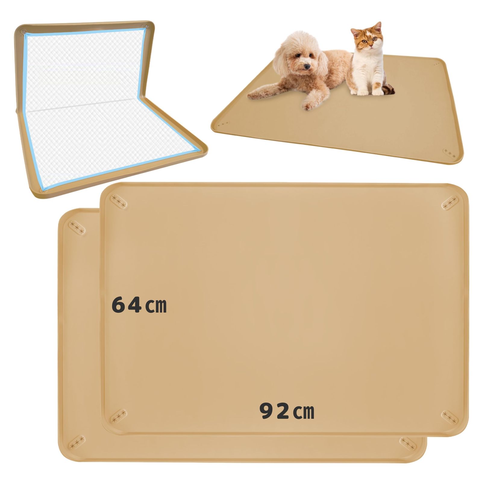 fabuon life 新モデル 犬 猫 シリコン トイレ トレー ペットマット 食事マット お手入れ簡単 ワイド スーパーワイド 小型犬 中型犬 大型犬 特大 薄型 おしゃれ 防水 キャラメルブラウン XL 92cm×64cm ×2枚セット