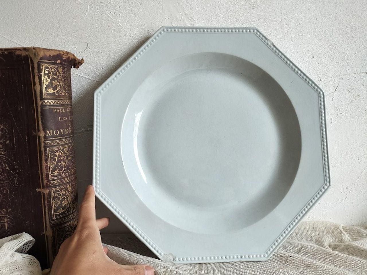 フランス アンティーク クレイユモントロー オクトゴナル 陶器 皿 レア