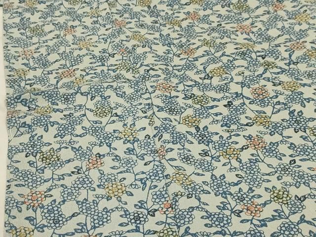 平和屋着物□上質な小紋 型染め 草花文 鬼しぼ縮緬 正絹 逸品