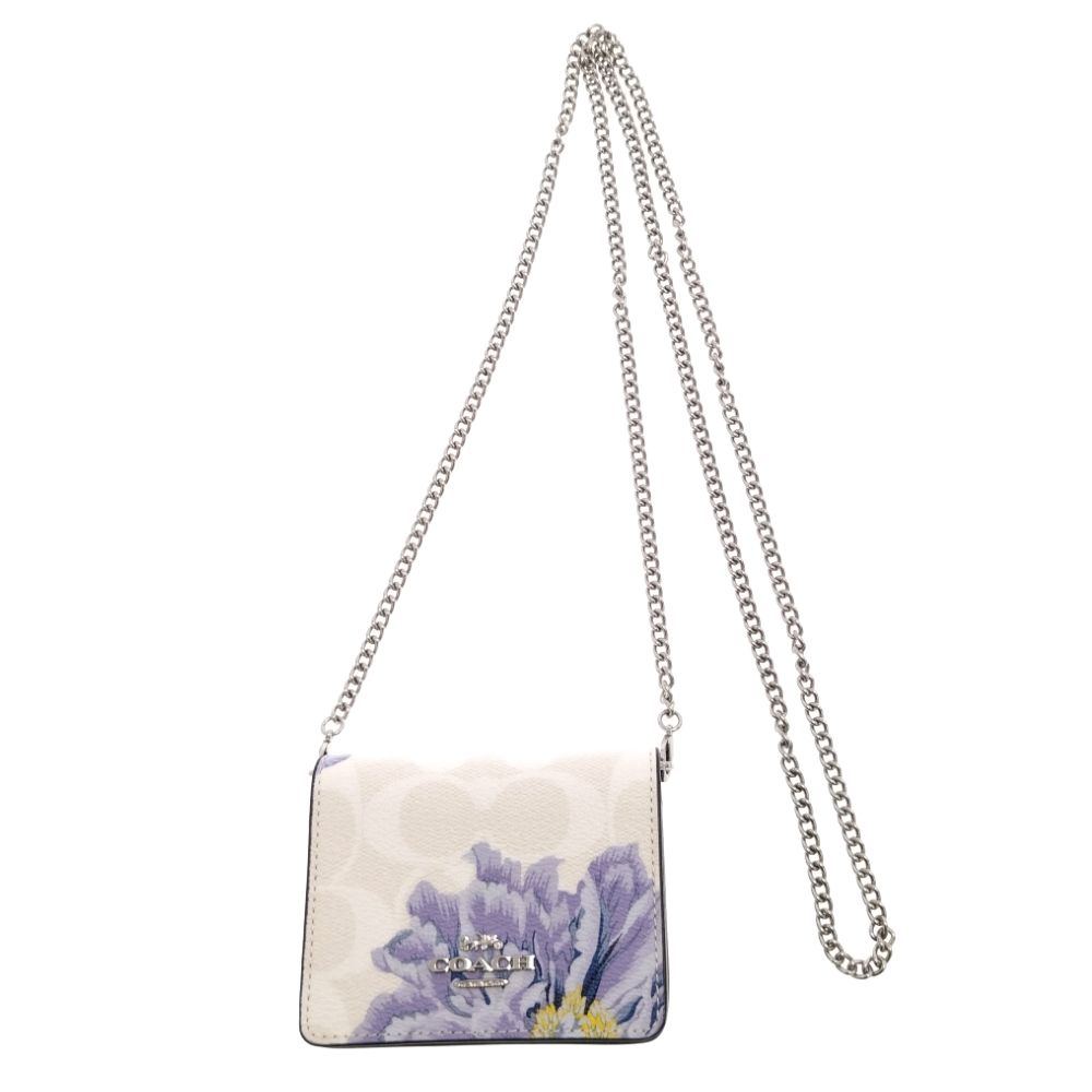 コーチ　新品　コインケース　フラワー　パープル　　花柄 COACH (コーチ) チェーン付きコインケース シグネチャー