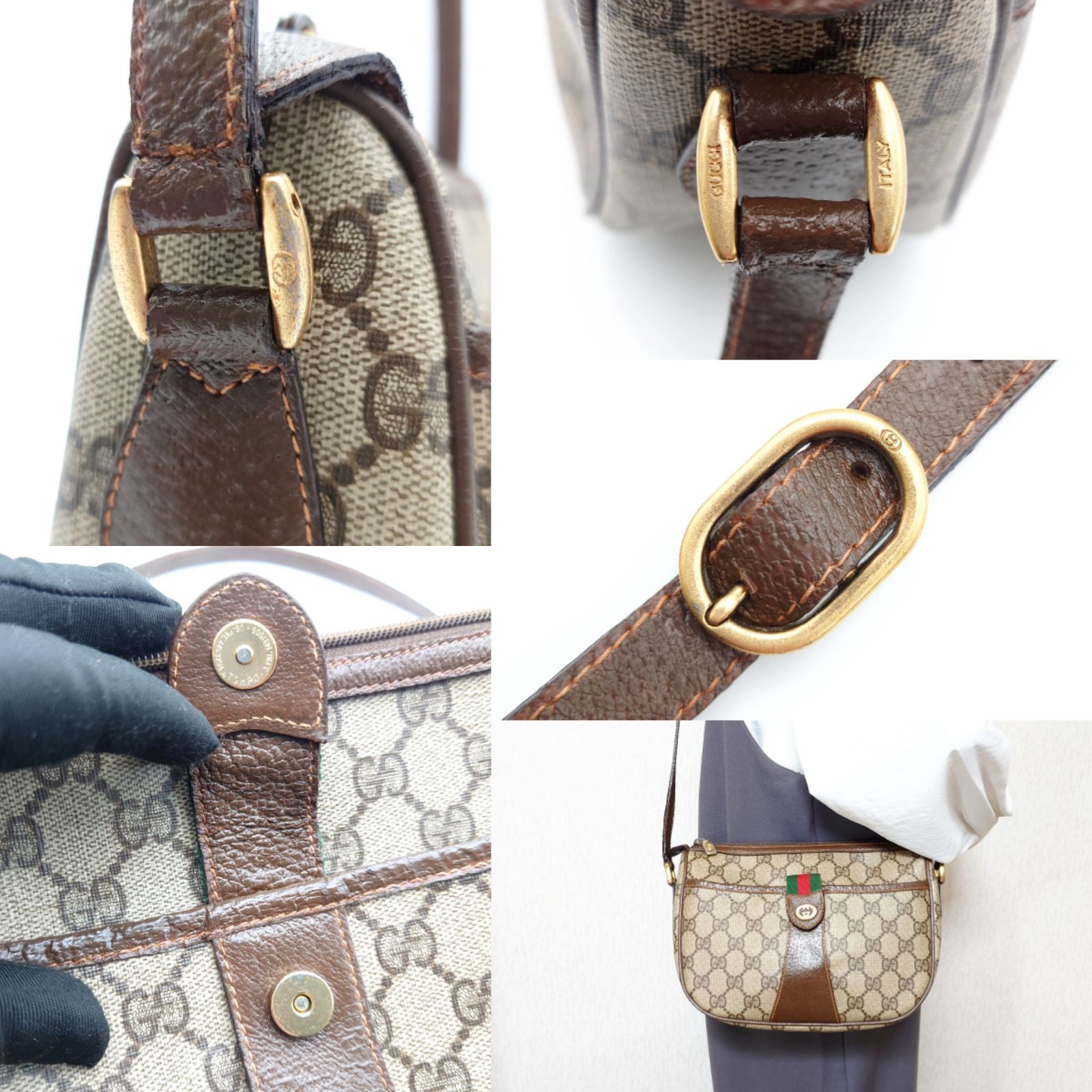 【美品】グッチ　ショルダーバッグ　GGスプリーム　シェリーライン　PVC　レザー GUCCI - 良品 グッチ GGスプリーム シェリーライン ショルダー