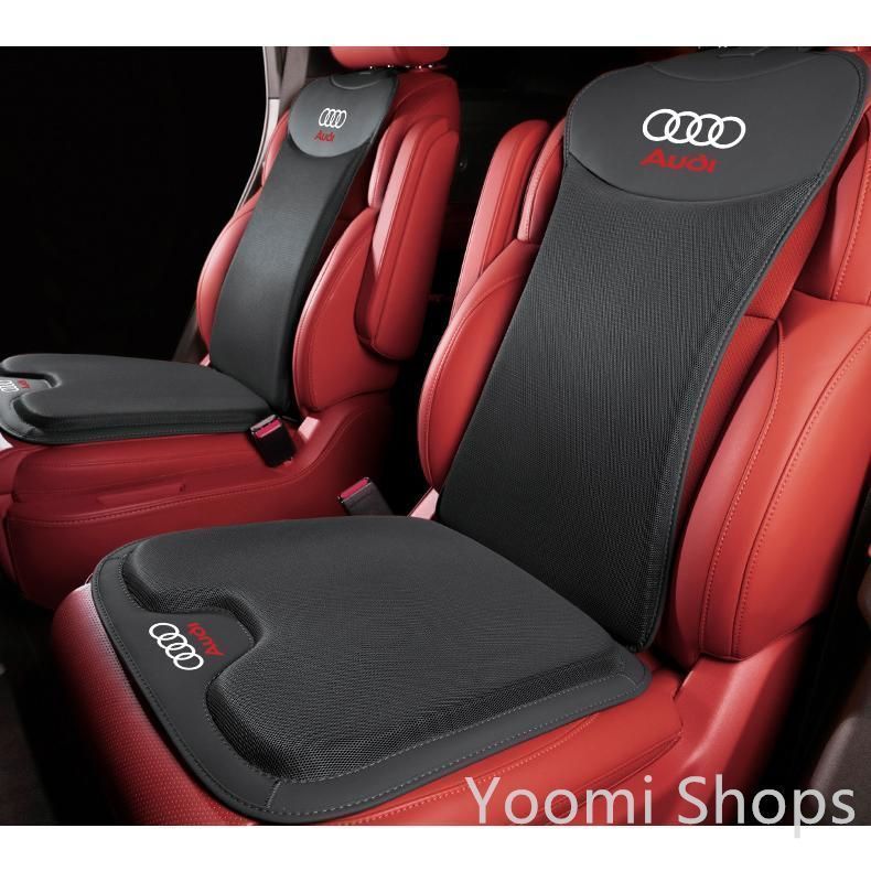 【新品未使用】アウディブラック車用シートカバーセット シートクッション レーヨン生地+PUレザー 前座席用座布団1枚+