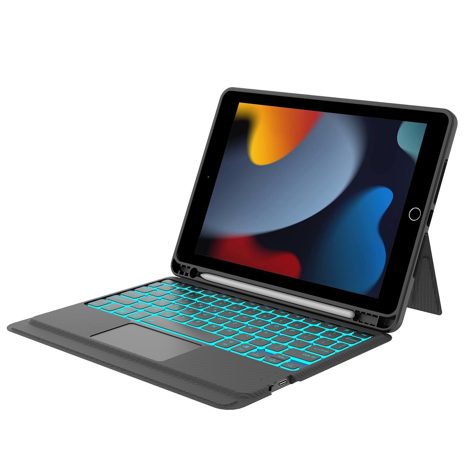 Size 10.2 10.5インチ 横置き 縦置き iPad 9世代 ケース キーボード 第8世代 第7世代 10.2インチ タッチパッド付き ipad air 3 キーボード付きケース 3台デバイス切替 脱着式 ipad pro 10.5 キーボードケース