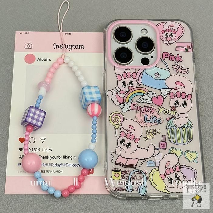EstherBunny ピンク iPhone16proケース ストラップ付き iphone