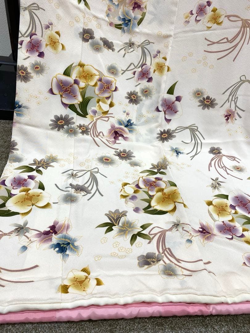 引き振袖 婚礼 花嫁用 金駒 蘭 比翼付き 正絹 身丈207cm 躾糸付き