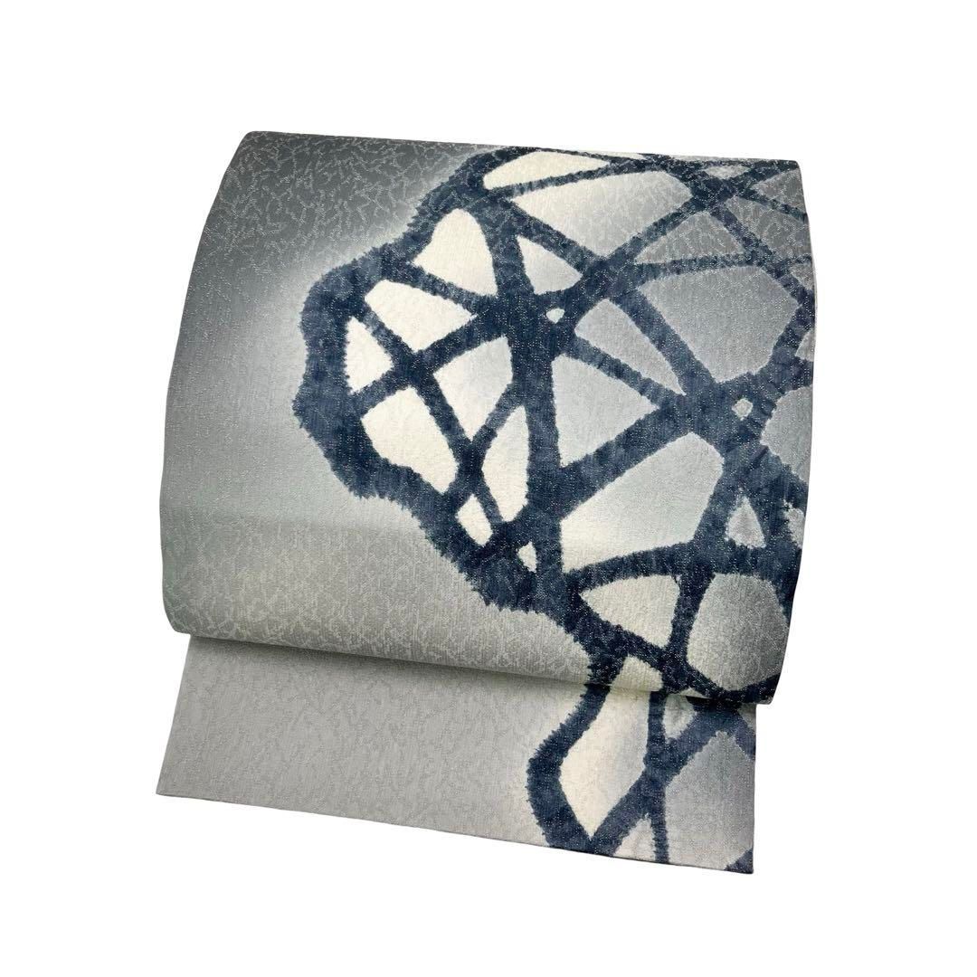 袋帯 抽象模様 暈し染 銀通し 薄鼠色 O-3904 