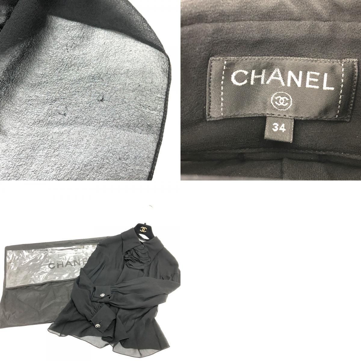 CHANEL シャネル ブラウス シースルー カメリアブローチ P55115 シルク