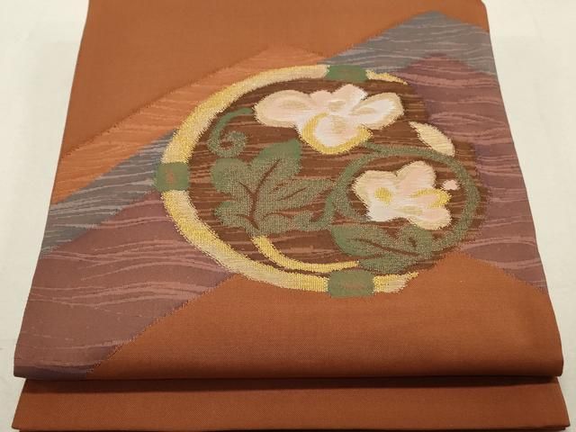 平和屋着物◎太鼓柄袋帯 すくい織 草花丸文 金糸 正絹 逸品 DAAP2311qa  