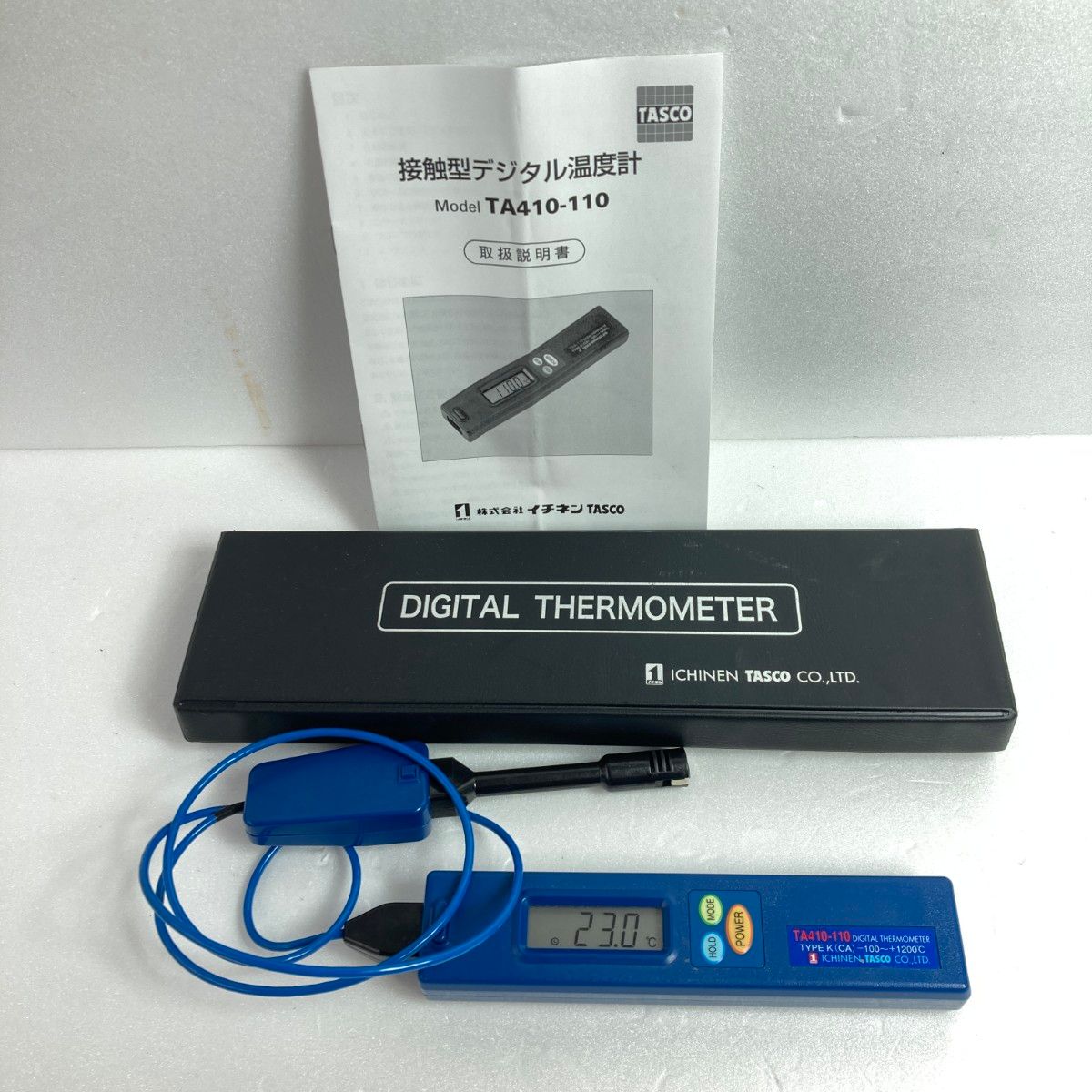 ＊＊イチネンTASCO DEGITAL THERMOMETER 接触型デジタル温度計 取説 ケース付 TA410-110 ブルー