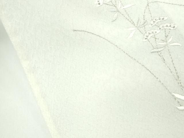 平和屋着物□極上 小紋 単衣 総刺繍 秋草文 銀糸 砂色地 逸品 