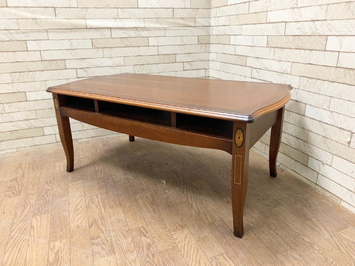 東海家具 Venezia ベネチアシリーズ センターテーブル ローテーブル 机 象嵌 木製 家具 リビングテーブル (畑410)