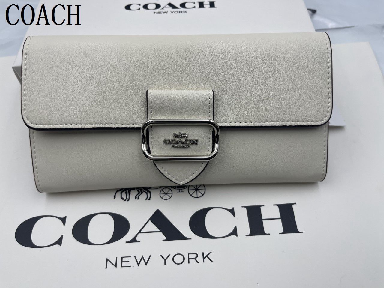 コーチ COACH 長財布  カーフレザー モーガン ロゴ フラップ スリム ウォレット 三つ折り 長財布  新品 未使用 贈り物CP243 348 E20