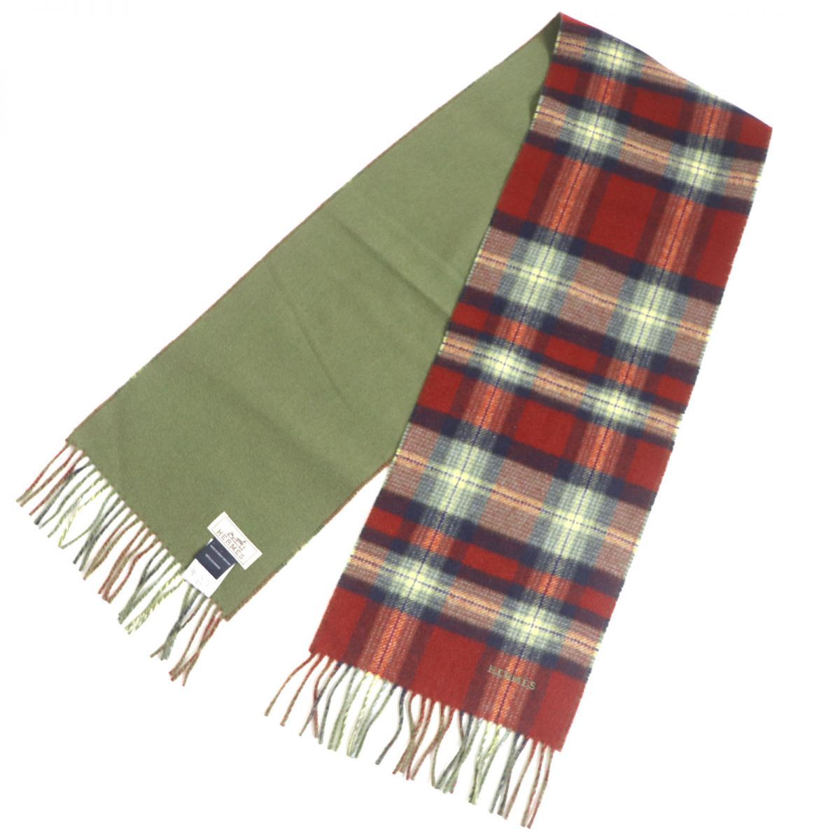 未使用品▽2021年11月購入 HERMES エルメス チェック柄 ロゴ刺繍入り  